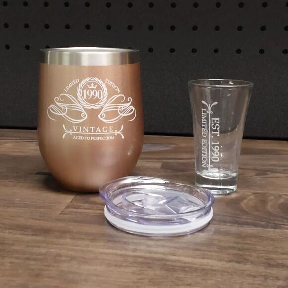 Wine Tumbler 1990 Birthday Rose Gold - Picture 1 of 6